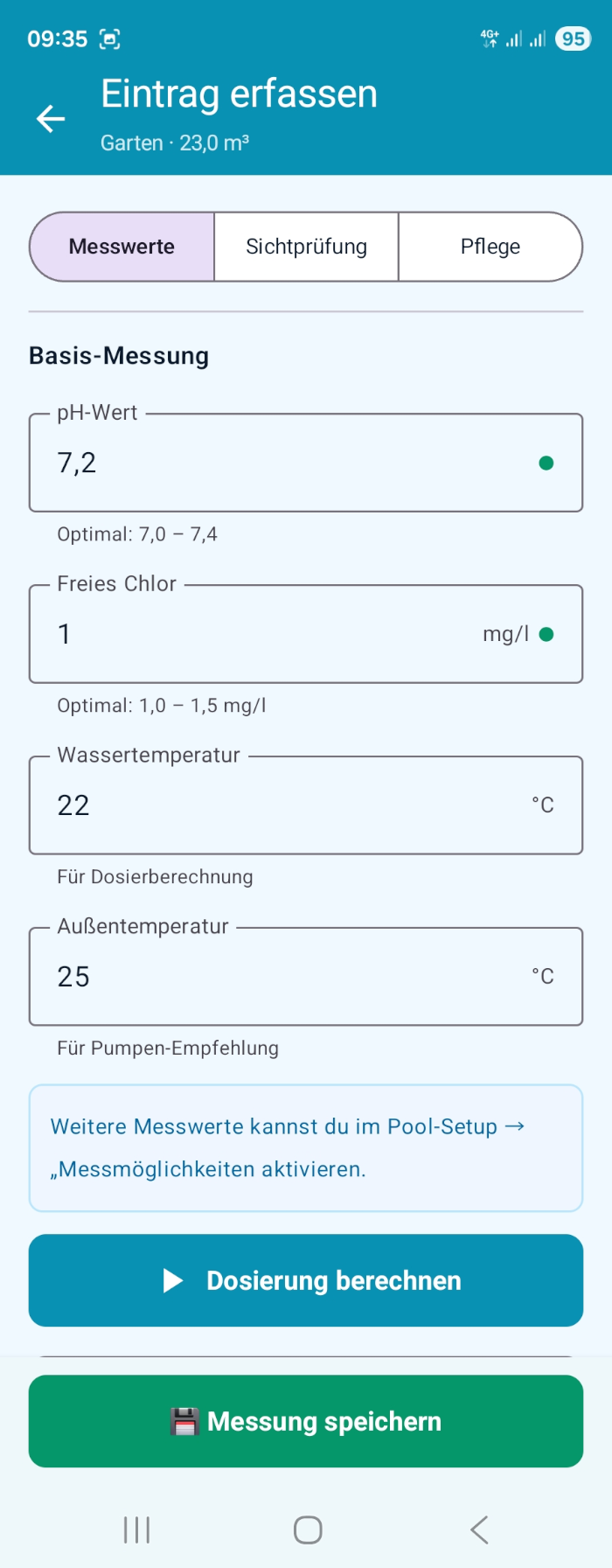 Messwerte erfassen: pH, Chlor, Temperatur