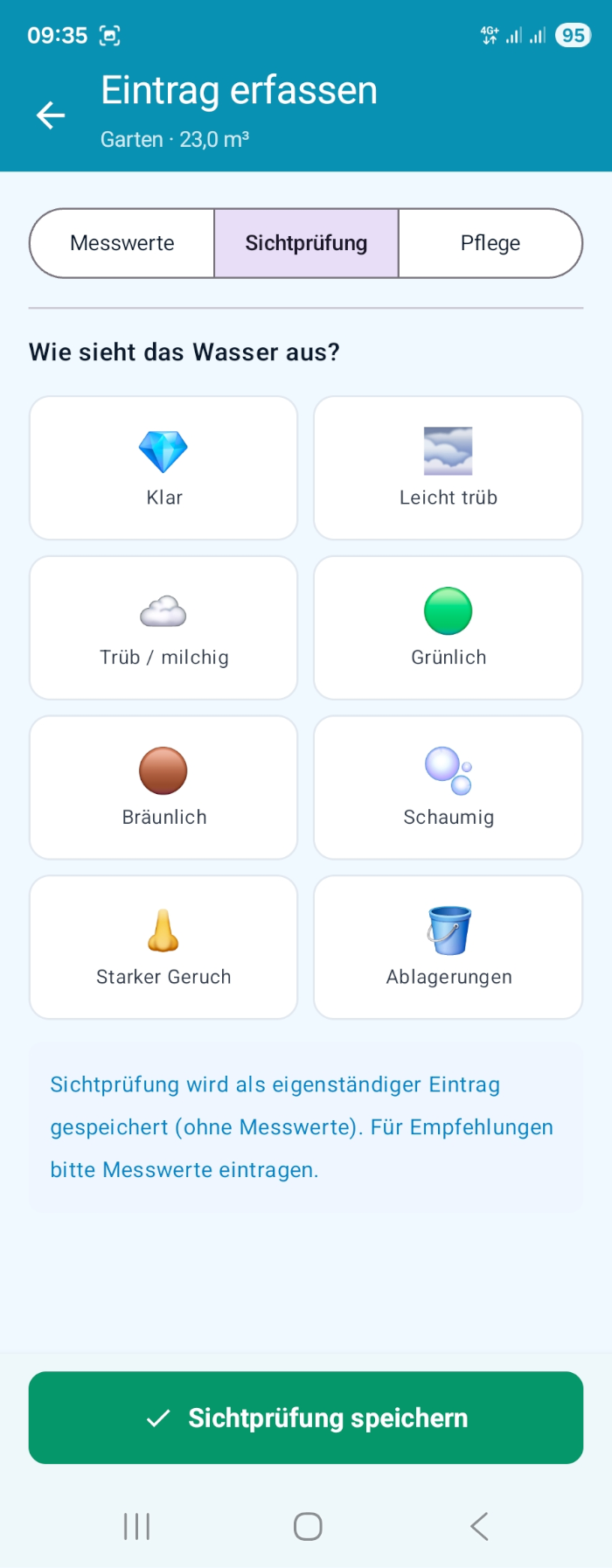 Sichtprüfung und Wasserbeurteilung